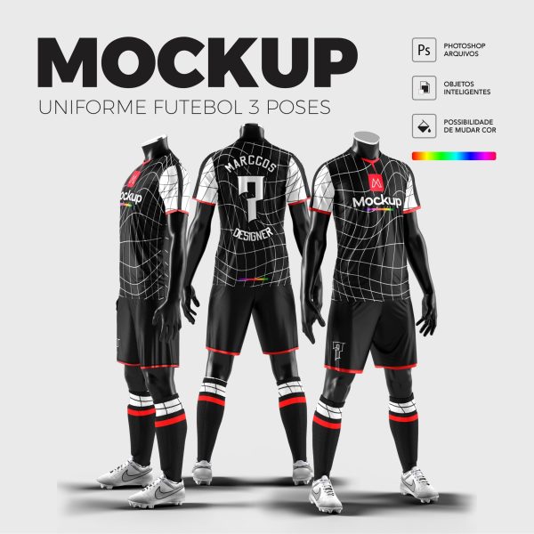 Mockup Uniforme de Futebol 3 Poses