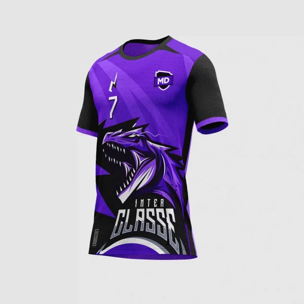 Arte Camisa de Interclasse Dinossauro Roxa e Preta