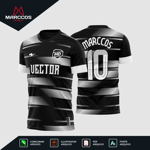 Arte Camisa Futebol Amador Preto e Branco