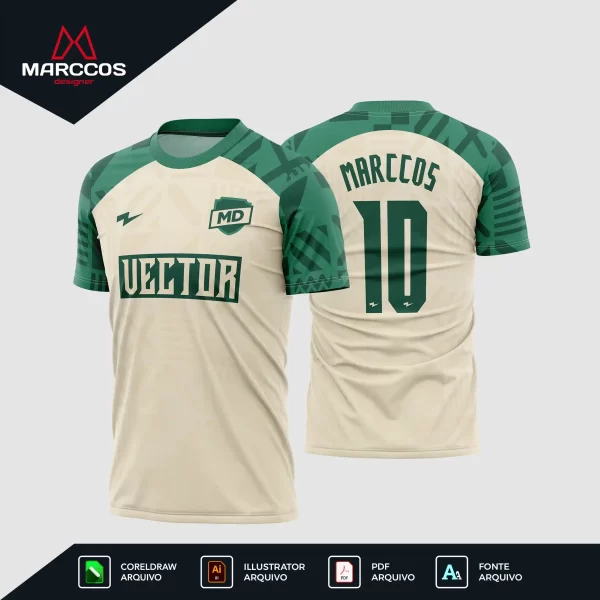 Arte Camisa Futebol Bege com Verde