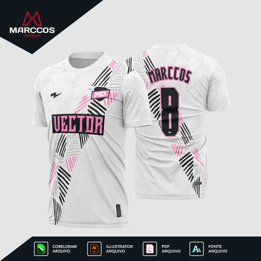 Arte Camisa Futebol Branca com Rosa