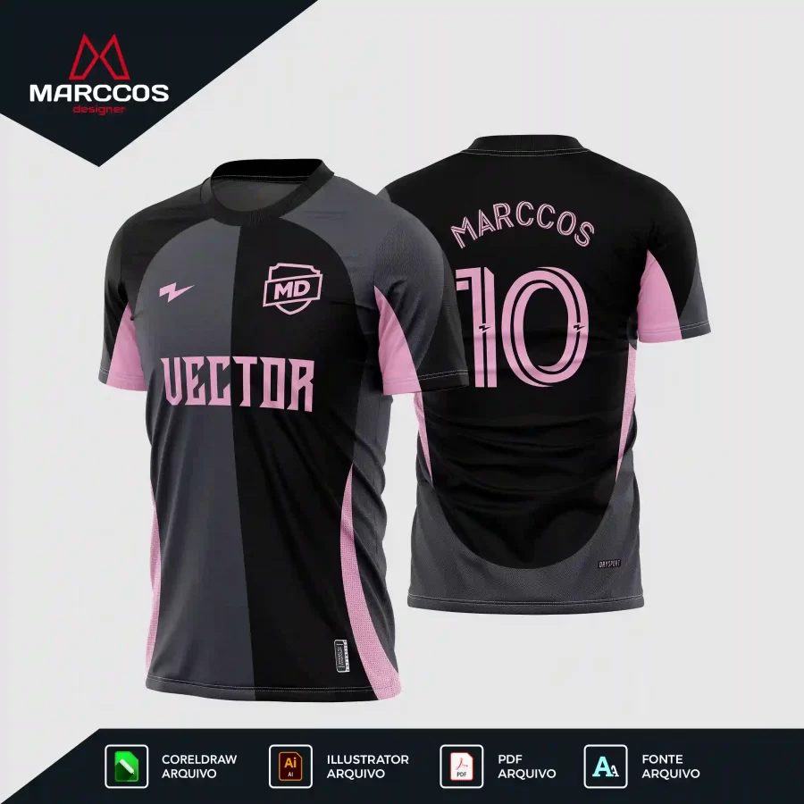 Arte Camisa Futebol Amador Preta e Rosa