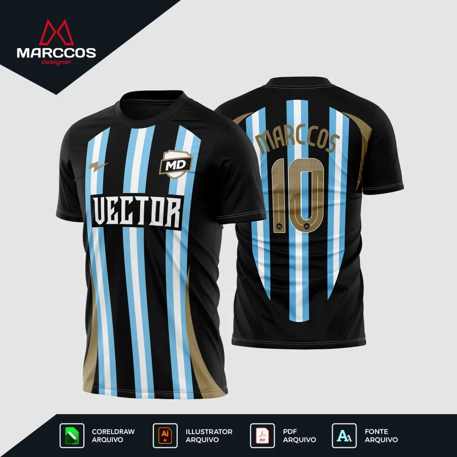 Arte Camisa Futebol Listrada Preto e Azul