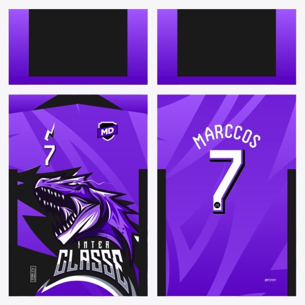 Arte Camisa de Interclasse Dinossauro Roxa e Preta