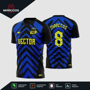 Arte Vetor Camisa Futebol Amador Preta e Azul