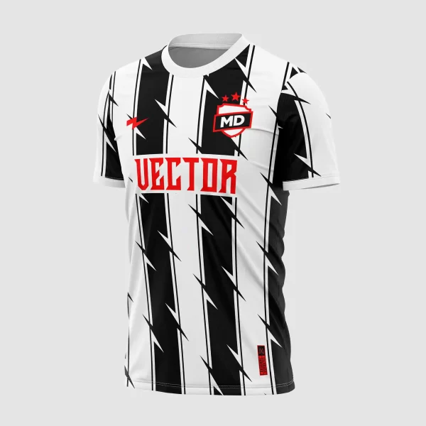 Arte Camisa de Futebol Listrada Preto e Branco