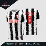 Arte Camisa de Futebol Listrada Preto e Branco