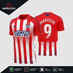 Arte Camisa de Futebol Listrada Vermelha e Branca