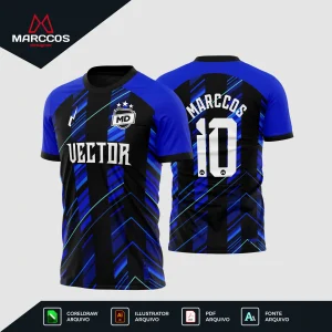 Arte Vetor Camisa Futebol Preta e Azul