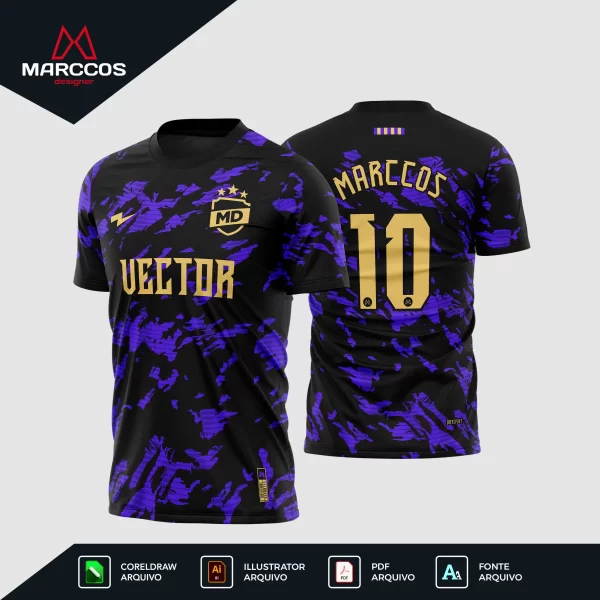 Arte Camisa Futebol Preta e Roxa