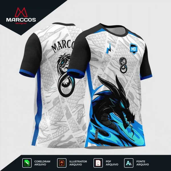 Arte Camisa de Interclasse Dragão Preto e Azul