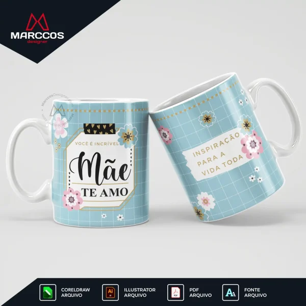 Arte Editável Caneca Dia das Mães 2025