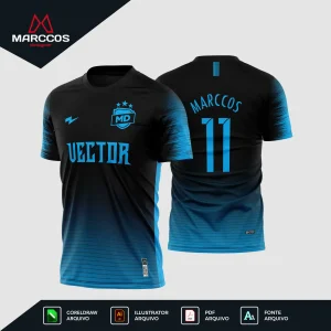 Arte Estampa Vetor Camisa de Futebol Preta e Azul