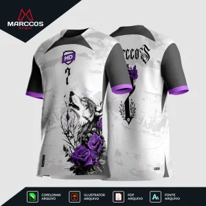 Arte Estampa Vetor Camisa de Interclasse Lobo Floral