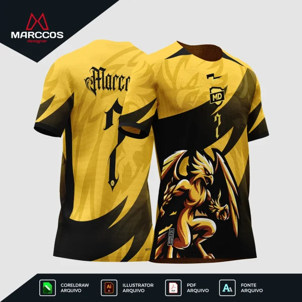 Arte Estampa Vetor Camisa de Interclasse Fênix Dourada