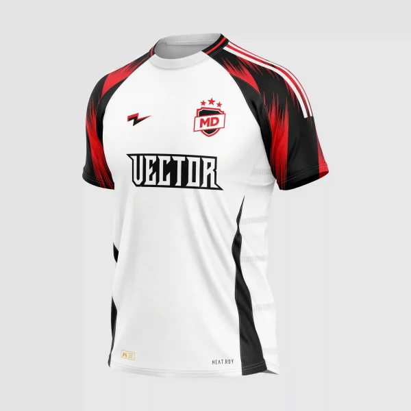 Vetor Camisa Futebol Branca Preta e Vermelha