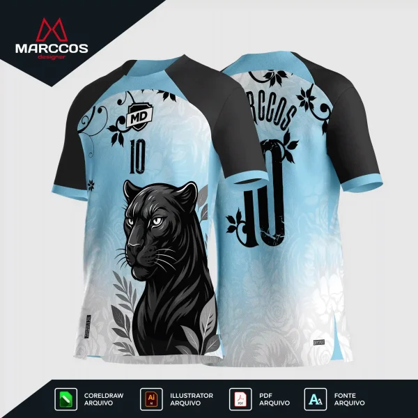 Arte Estampa Vetor Camisa de Interclasse Pantera Folhas Floral