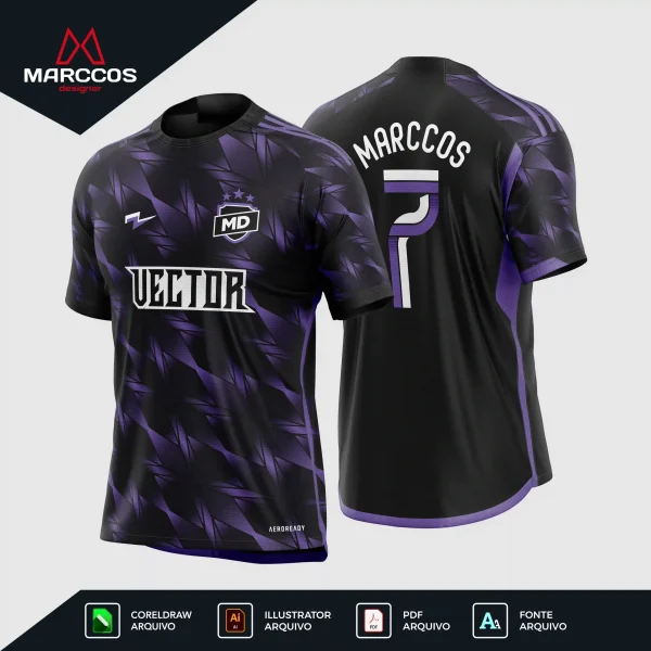 Vetor Camisa Futebol Preta e Roxa