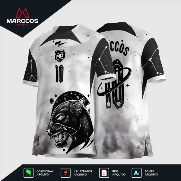 Arte Vetor Camisa para Interclasse Pantera Preta e Branca