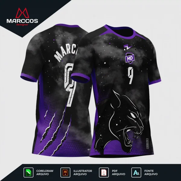 Arte Vetor Camisa para Interclasse Pantera Preta e Roxa