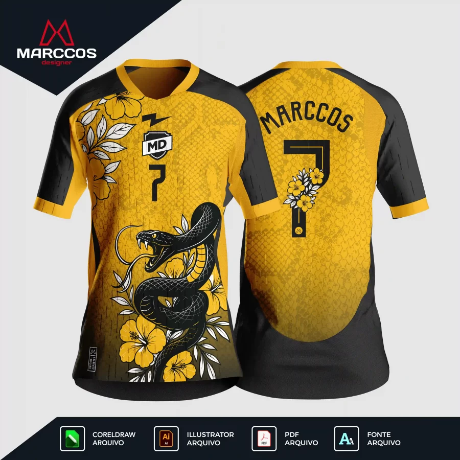 Arte Estampa Vetor Camisa de Interclasse Cobra Serpente Folhas Floral
