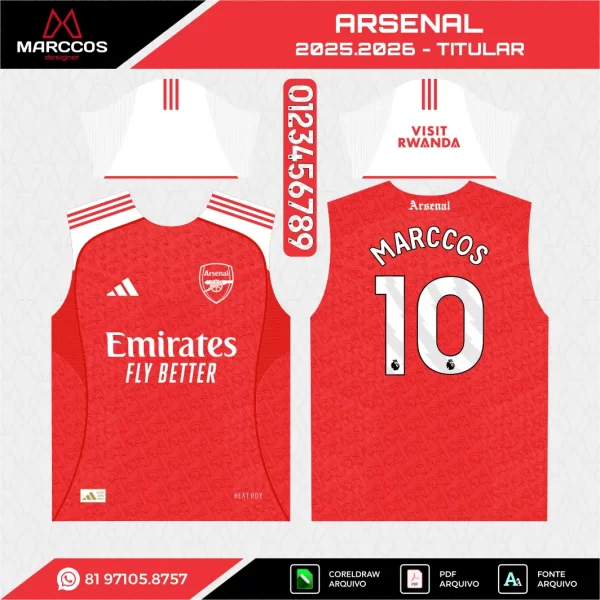 Arte Vetor Camisa Arsenal Titular 2025.2026