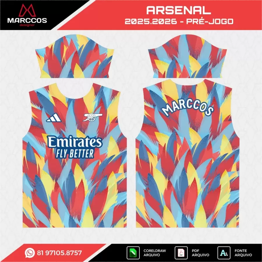 Arte Vetor Camisa Arsenal Pré-Jogo 2025.2026