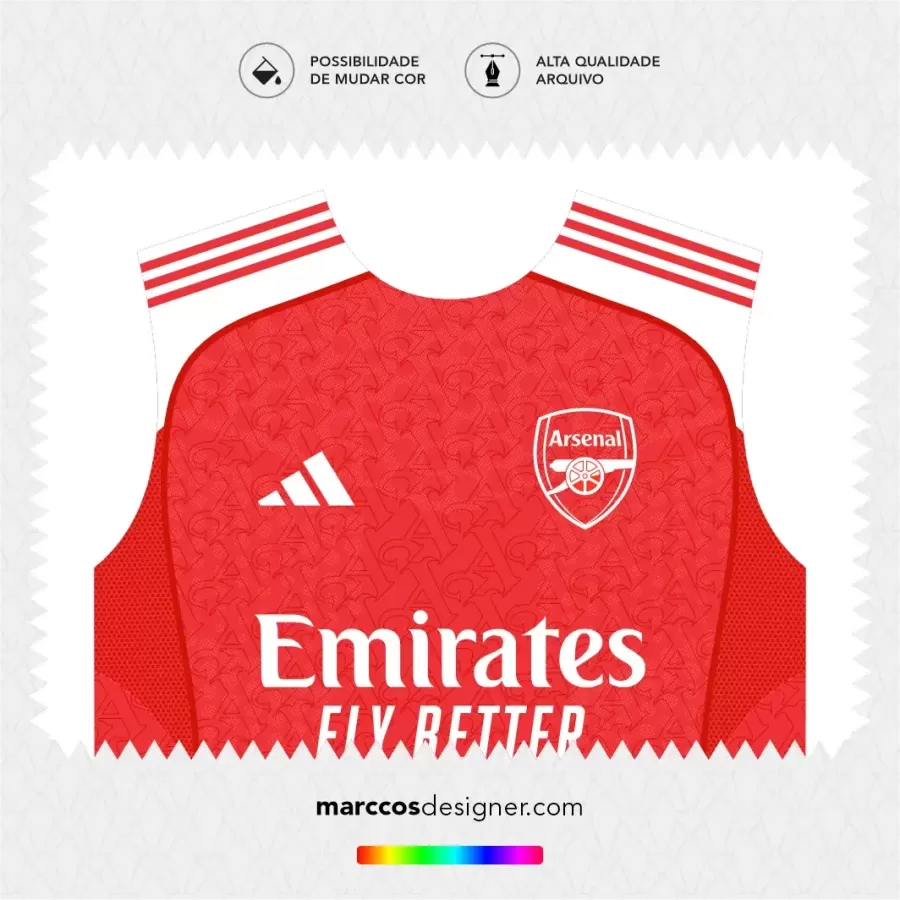 Arte Vetor Camisa Arsenal Titular 2025.2026