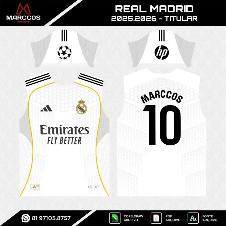 Arte Vetor Camisa Real Madrid Titular 2025.2026