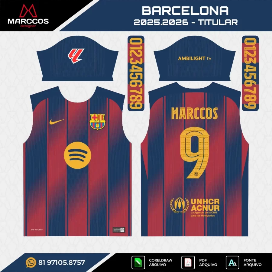 Arte Vetor Camisa Barcelona Titular 2025.2026