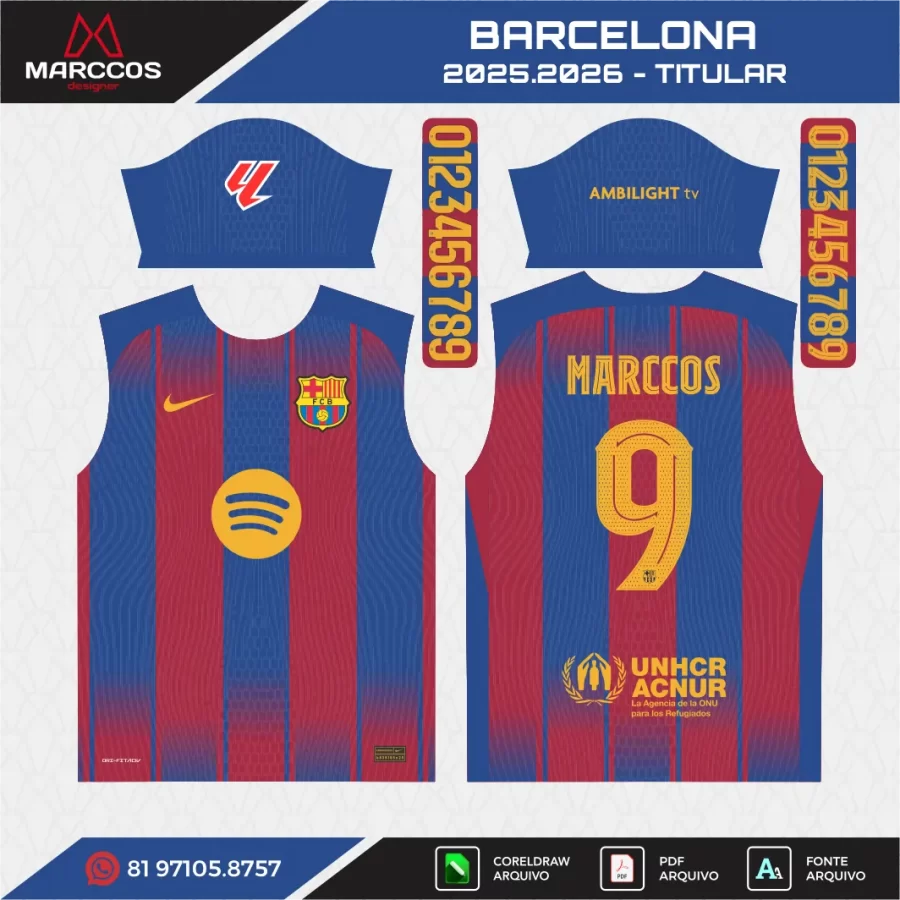 Arte Vetor Camisa Barcelona Titular 2025.2026