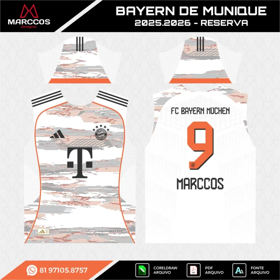 Arte Vetor Camisa Bayern de Munique Reserva 2025.2026
