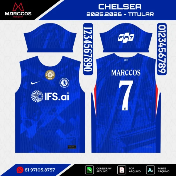 Arte Vetor Camisa Chelsea Titular 2025.2026 Arte Vetor Camisa Chelsea Titular 2025.2026