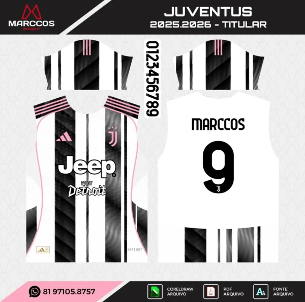 Arte Vetor Camisa Juventus Titular 2025.2026 Arte Vetor Camisa Juventus Titular 2025.2026