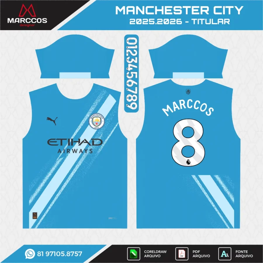 Arte Vetor Camisa Manchester City Titular 2025.2026