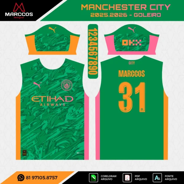 Arte Vetor Camisa Manchester City Goleiro 2025.2026