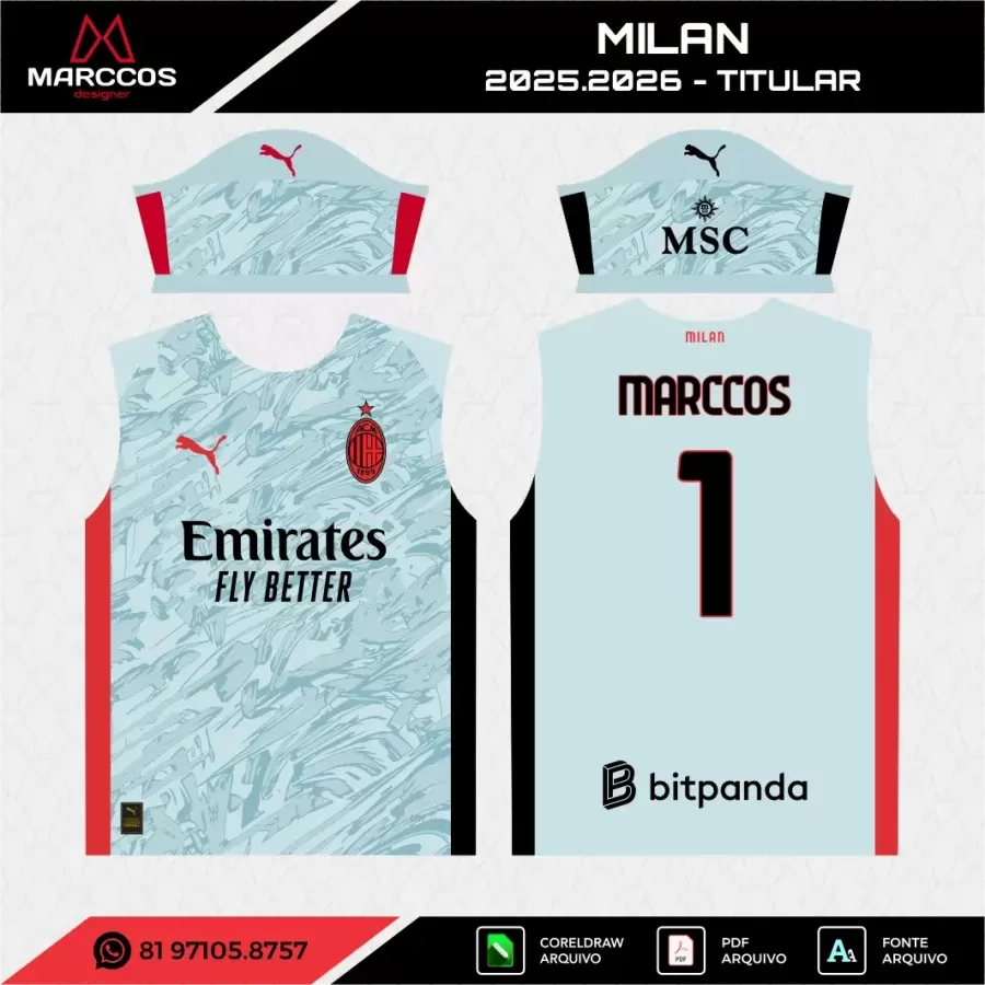Arte Vetor Camisa Milan Goleiro 2025.2026