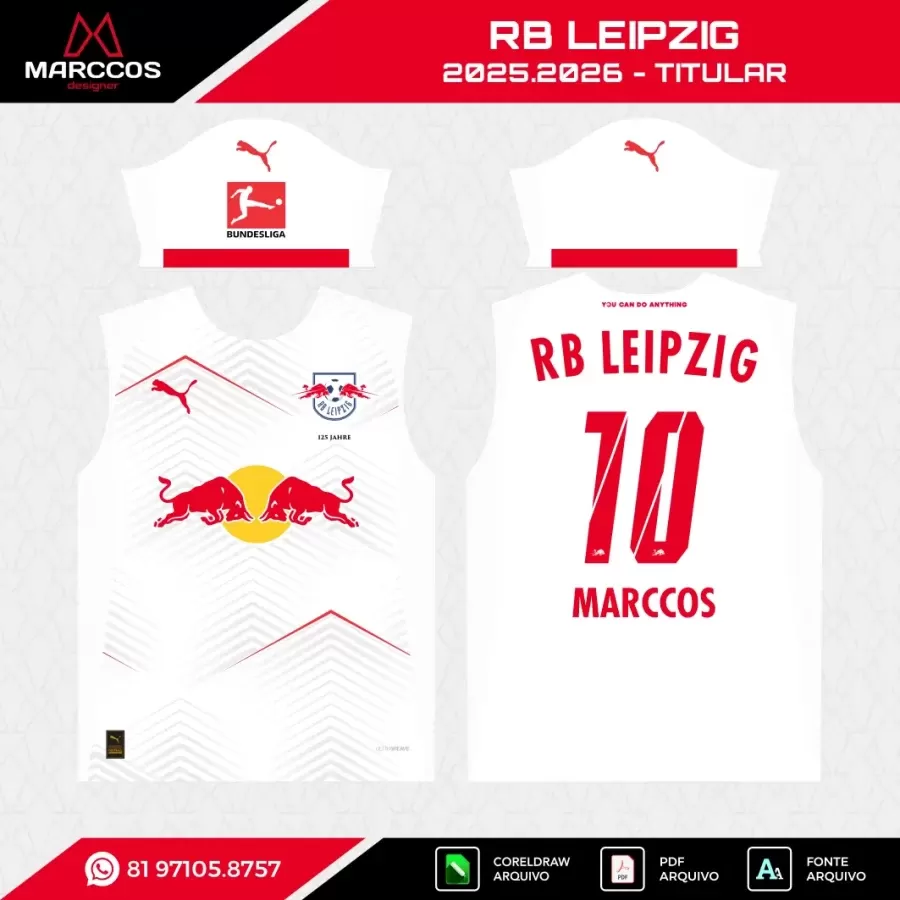 Arte Vetor Camisa RB Leipzig Titular 2025.2026