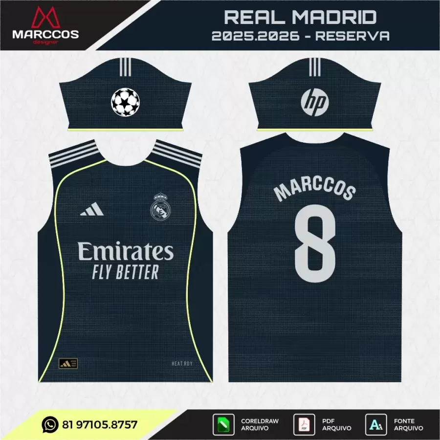Arte Vetor Camisa Real Madrid Reserva 2025.2026