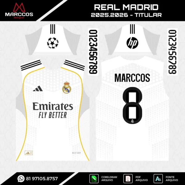 Arte Vetor Camisa Real Madrid Titular 2025.2026