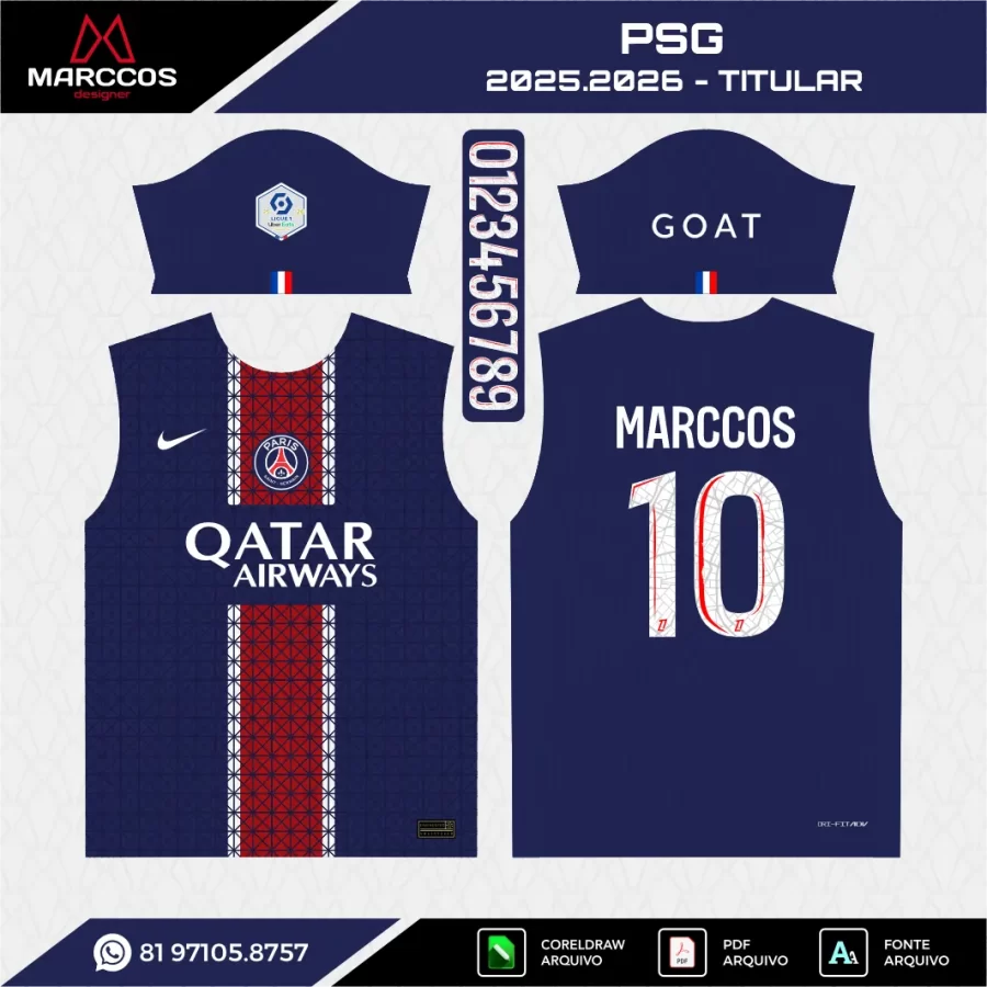 Arte Vetor Camisa PSG Titular 2025.2026