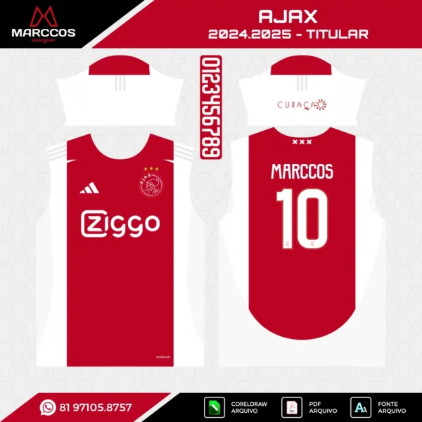 Arte Vetor Camisa Ajax Titular 2024.2025