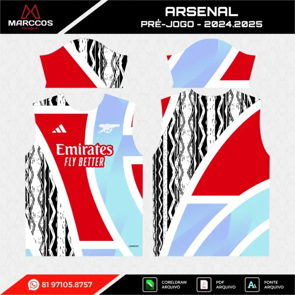 Arte Vetor Camisa Arsenal Pré-Jogo 2024.2025