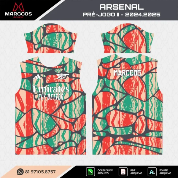 Arte Vetor Camisa Arsenal Pré-Jogo 2024.2025