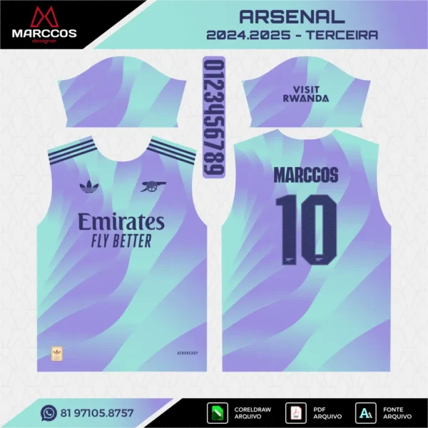 Arte Vetor Terceira Camisa Arsenal 2024.2025