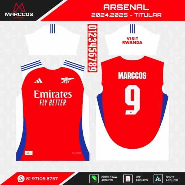Arte Vetor Camisa Arsenal Titular 2024.2025