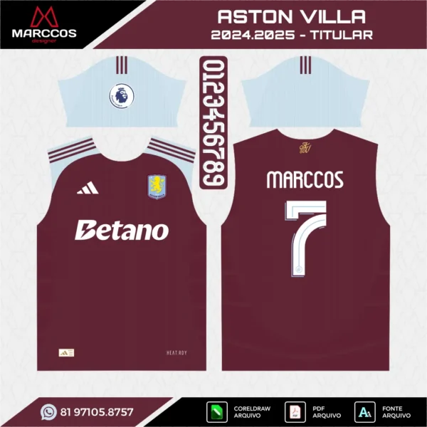 Arte Vetor Camisa Aston Villa Titular 2024.2025