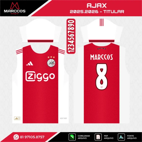 Arte Vetor Camisa Ajax Titular 2025.2026