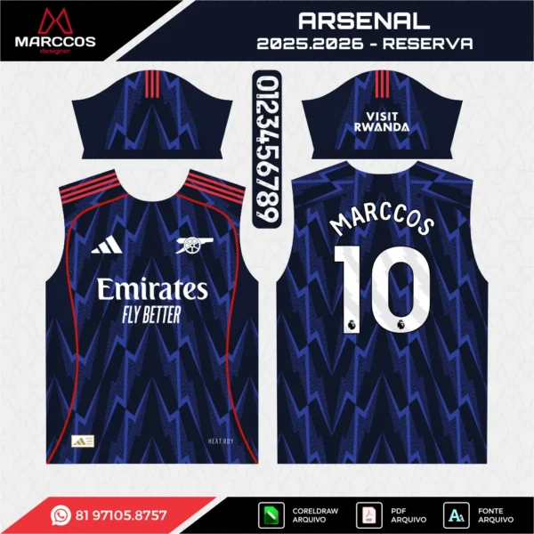 Arte Vetor Camisa Arsenal Reserva 2025.2026