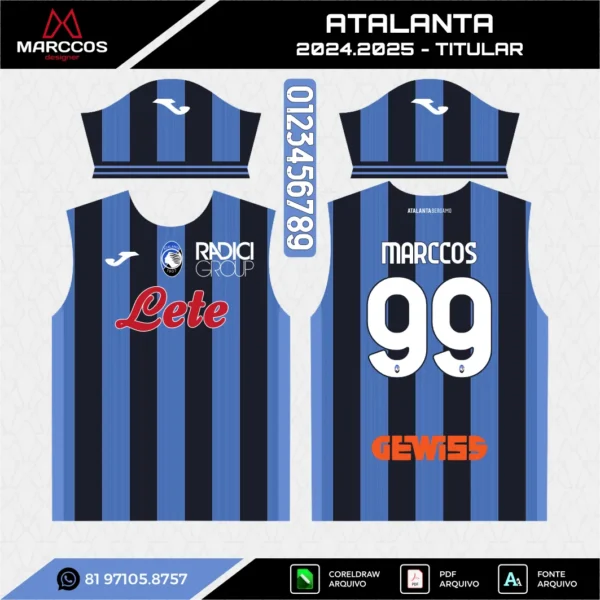 Arte Vetor Camisa Atalanta Titular 2024.2025